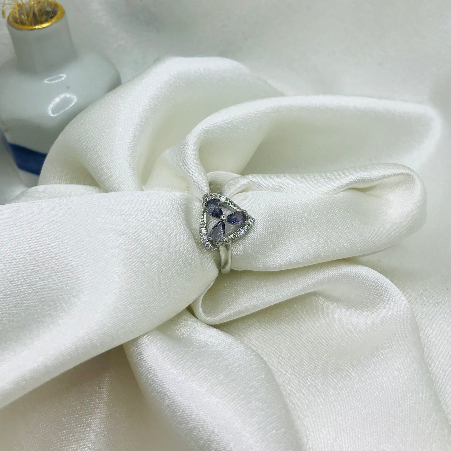 Silver Amethyst Triangle Ring