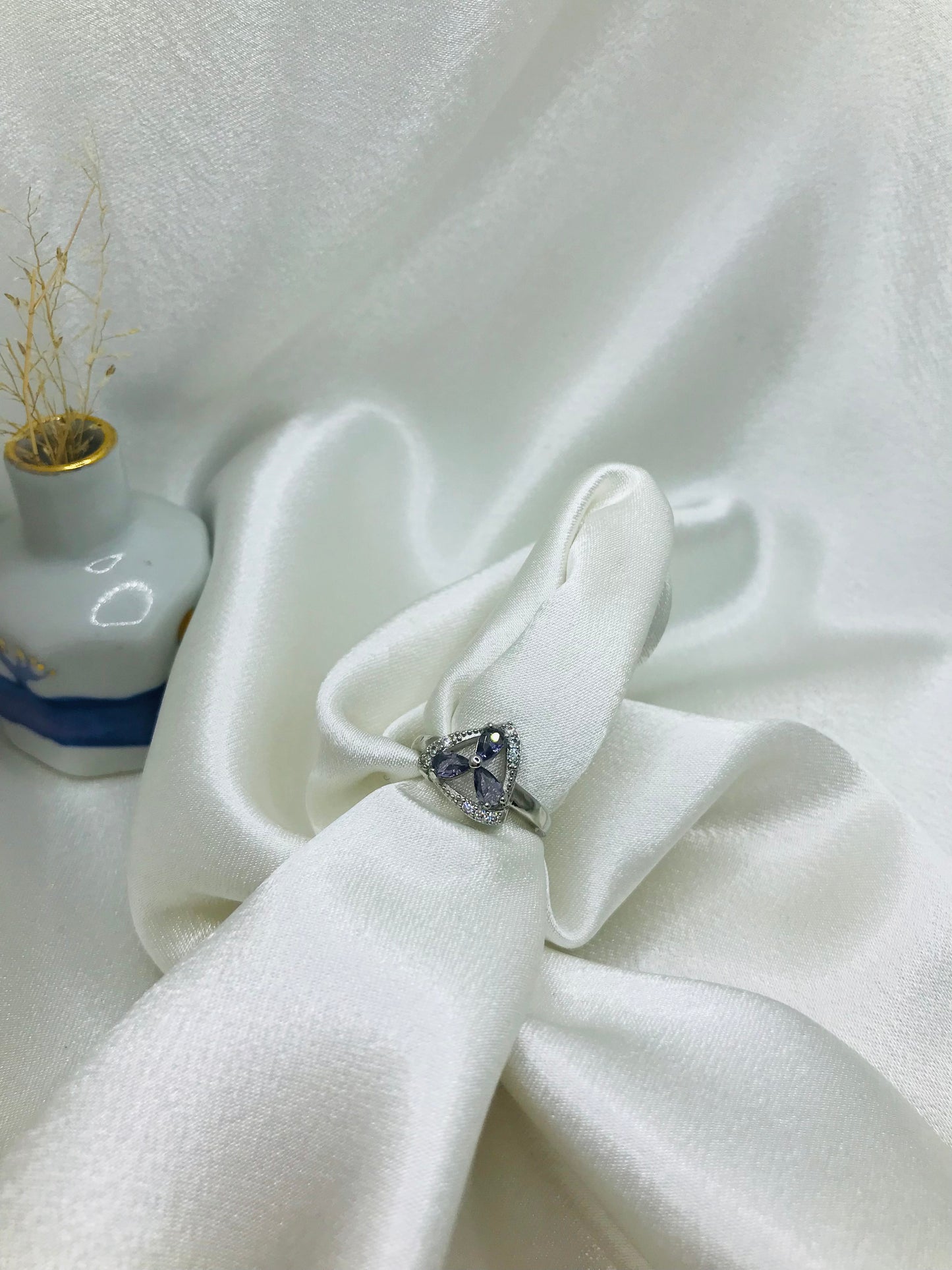 Silver Amethyst Triangle Ring