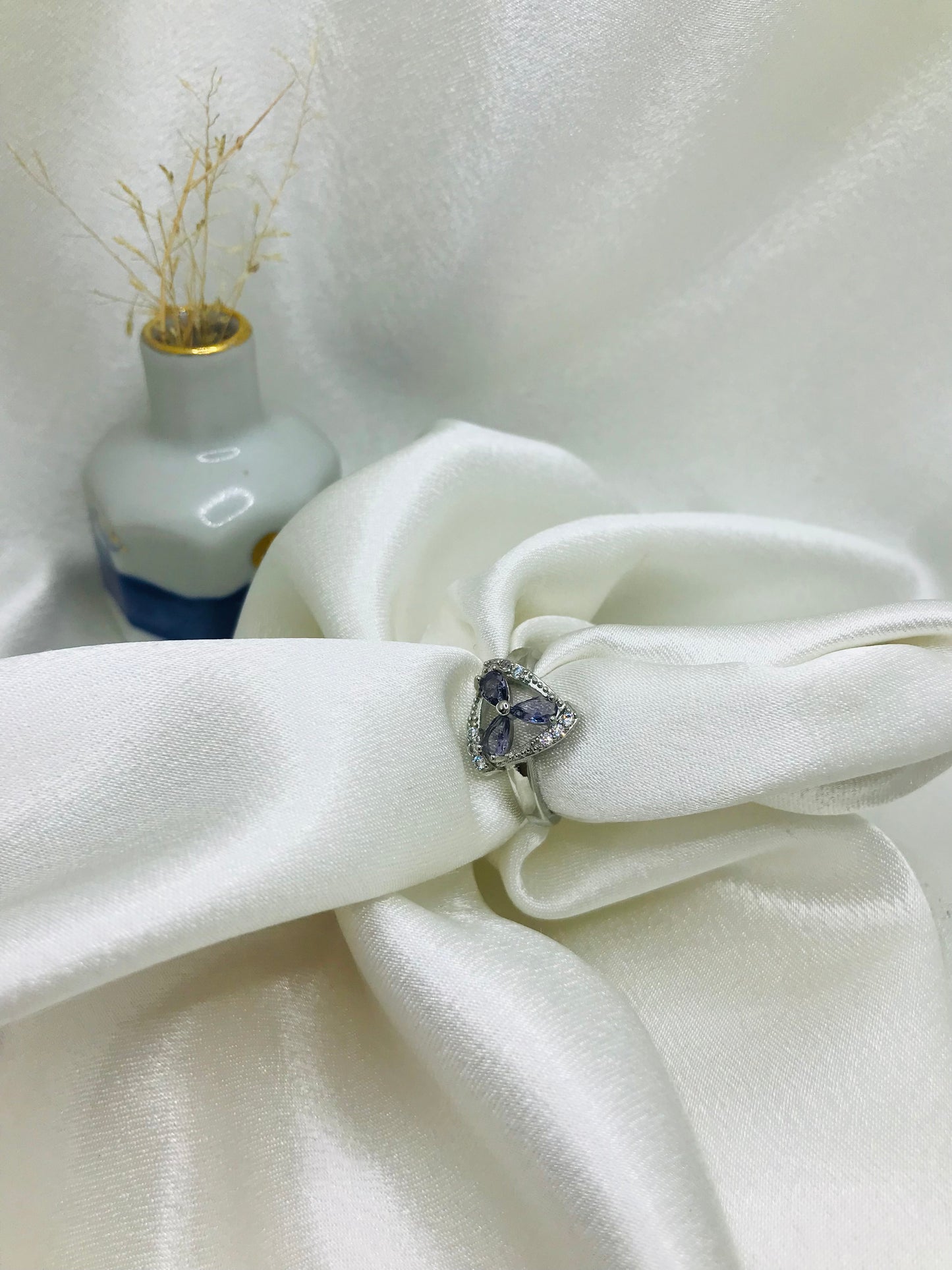 Silver Amethyst Triangle Ring