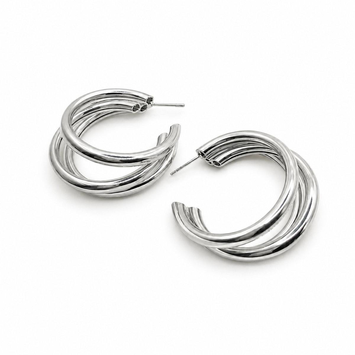 Silver Triple Hoop Earrings