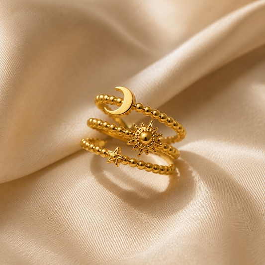 Beaded Three Layered Open Ring
