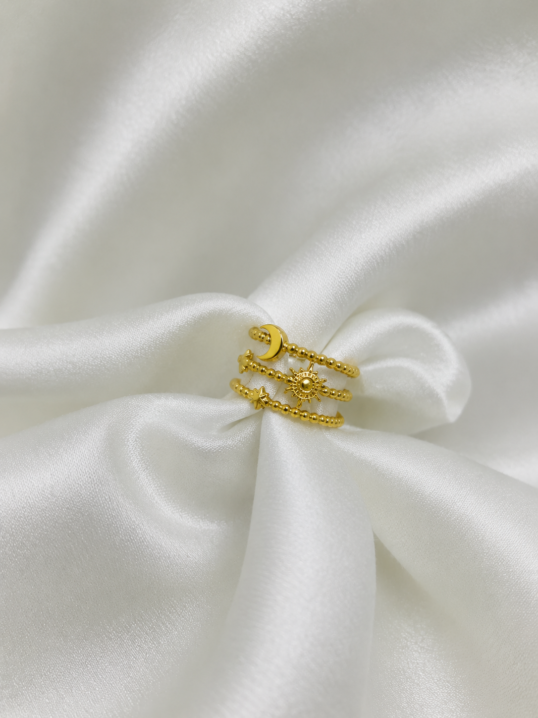 Beaded Three Layered Open Ring