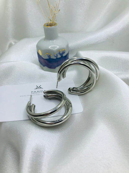 Silver Triple Hoop Earrings