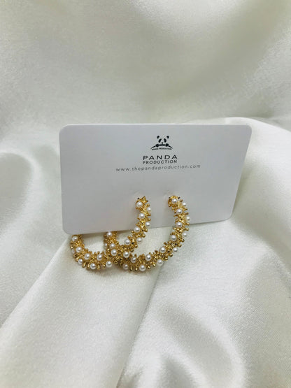 Pearl Embellished Gold Hoops