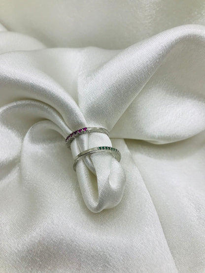 Silver Eternity Rings with Colored Gemstones