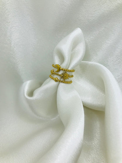 Beaded Three Layered Open Ring