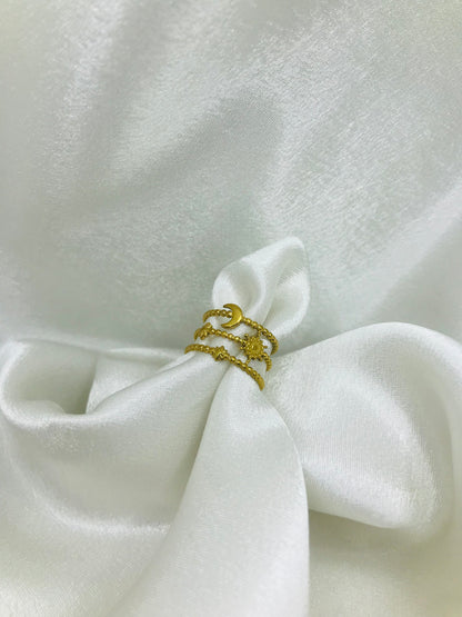 Beaded Three Layered Open Ring