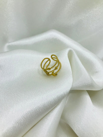 Beaded Three Layered Open Ring