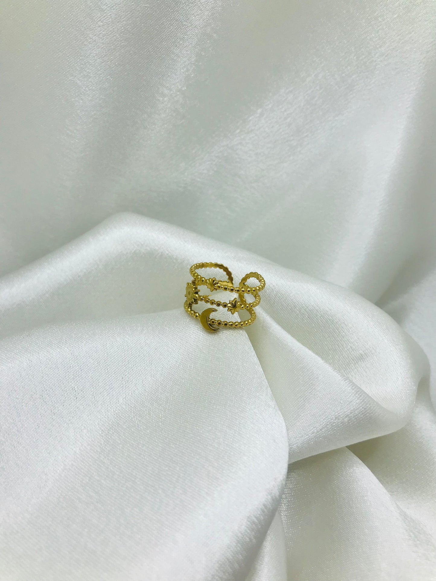Beaded Three Layered Open Ring