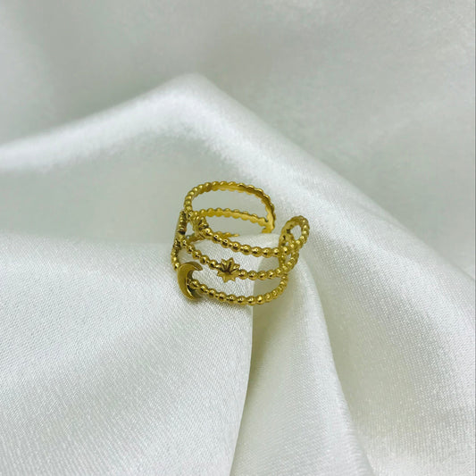 Beaded Three Layered Open Ring