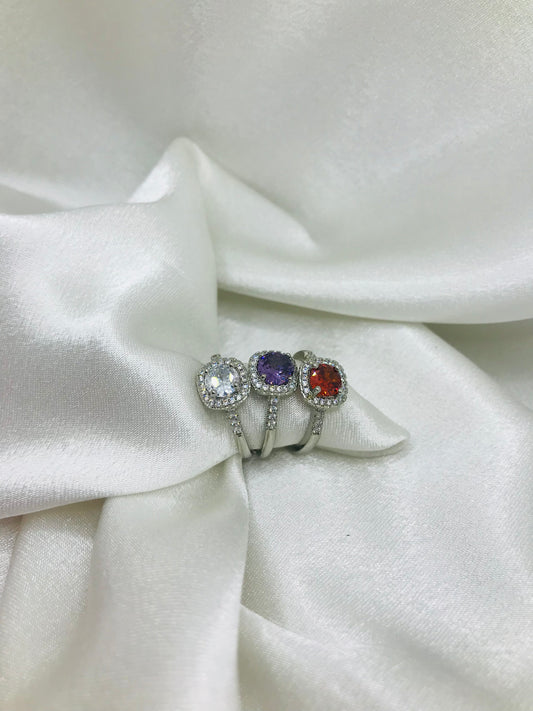 Sterling Silver Halo Gemstone Rings