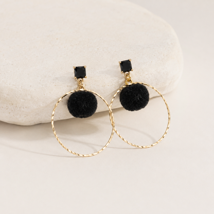 Gold Hoop Earrings with Pom-Poms