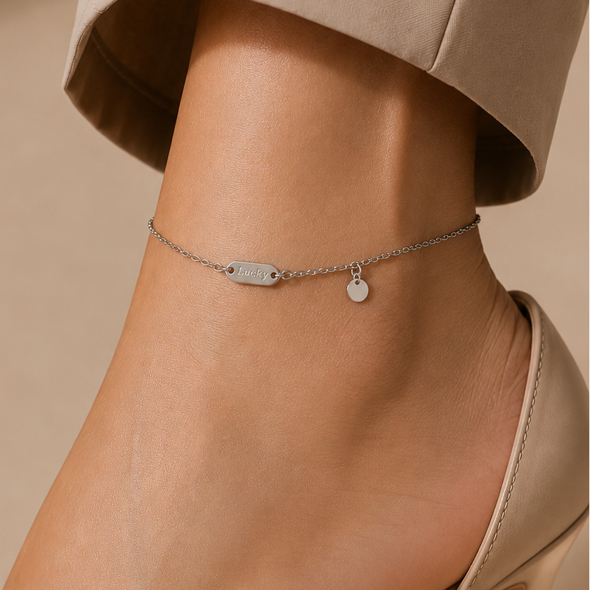 Silver Lucky  Disc Anklet