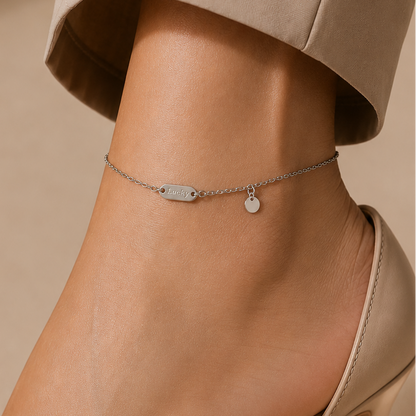 Silver Lucky  Disc Anklet