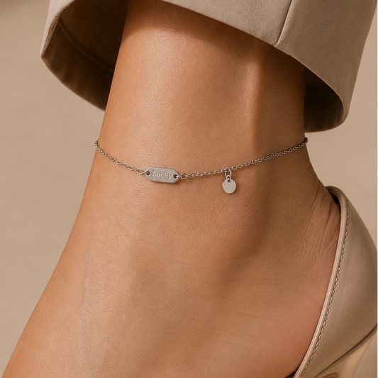 Silver Lucky  Disc Anklet
