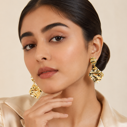 Textured Gold Drop Earrings