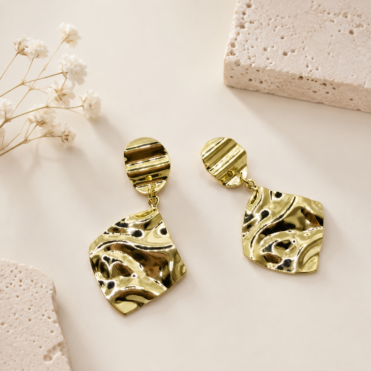 Textured Gold Drop Earrings