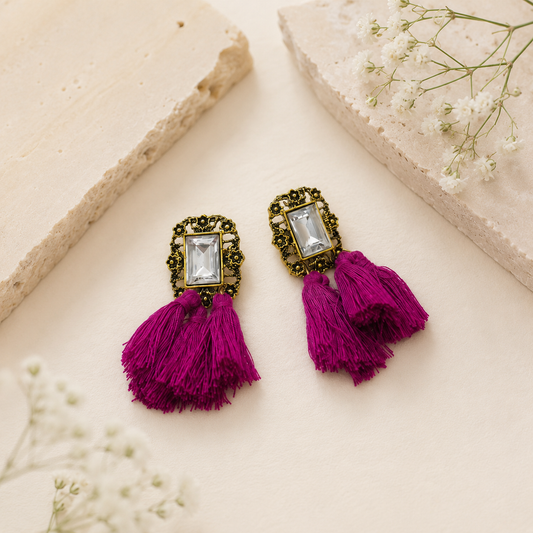 Maroon Tassel Earrings