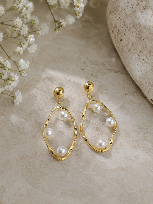 Metal Pearl Earrings