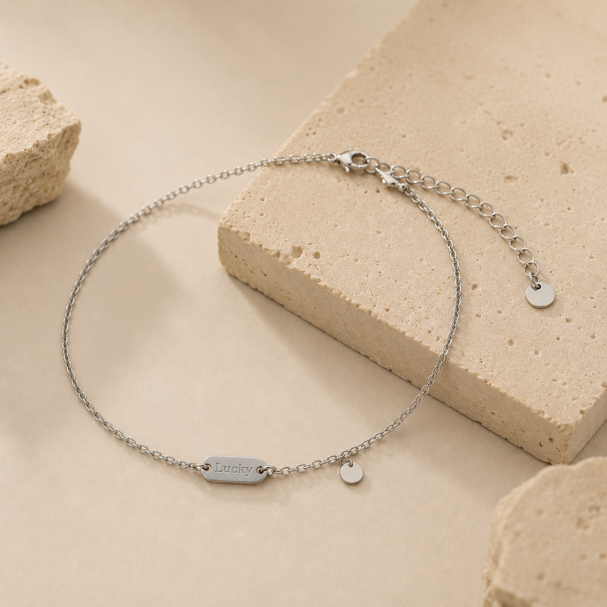 Silver Lucky  Disc Anklet