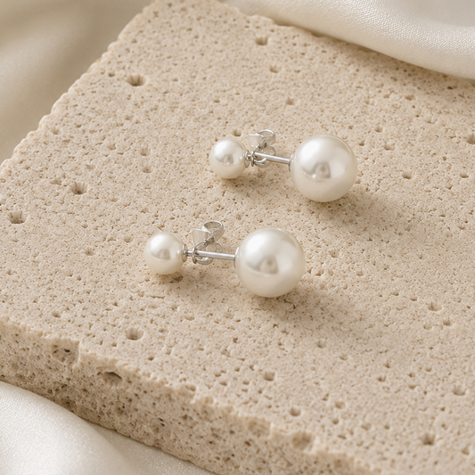 Double Pearl Stud Earrings