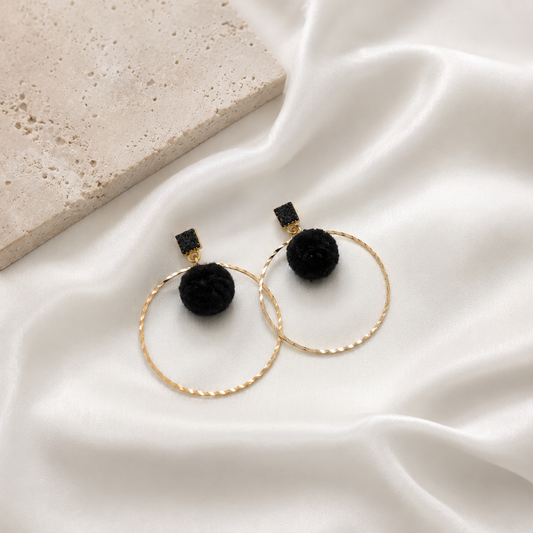 Gold Hoop Earrings with Pom-Poms