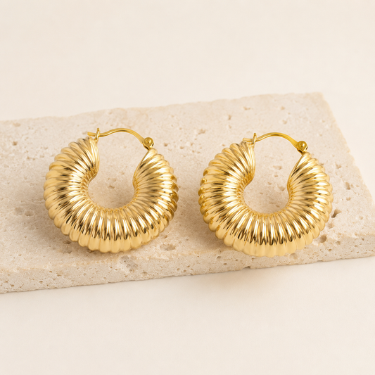 Corrugated Gold Hoop Earrings