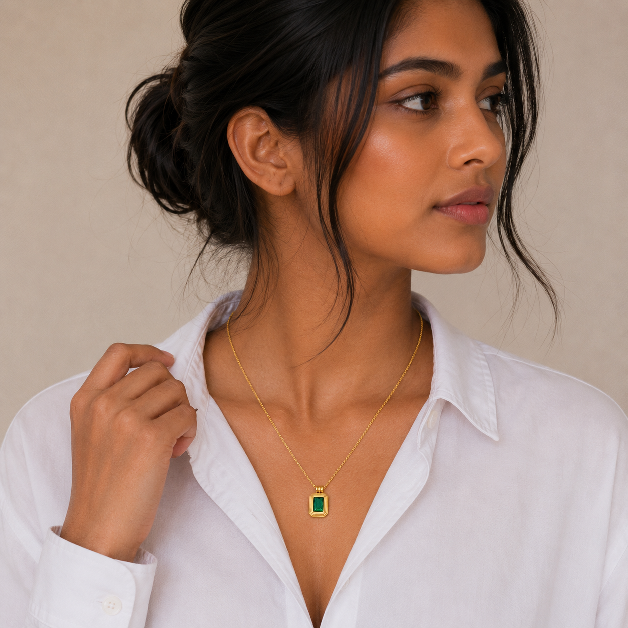 Emerald Charm Pendant Necklace