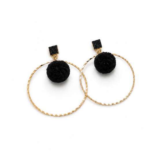 Gold Hoop Earrings with Pom-Poms