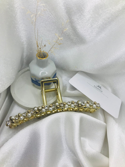 Gold and White Pearl Hair Claw