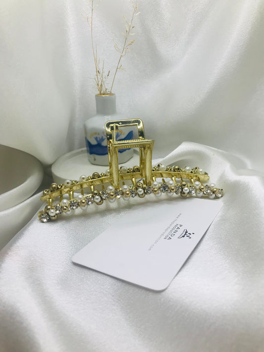 Gold and White Pearl Hair Claw