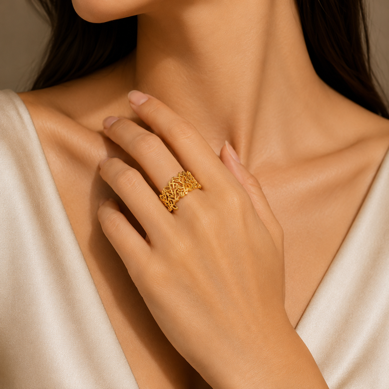 Golden Coral Lace Cuff Ring