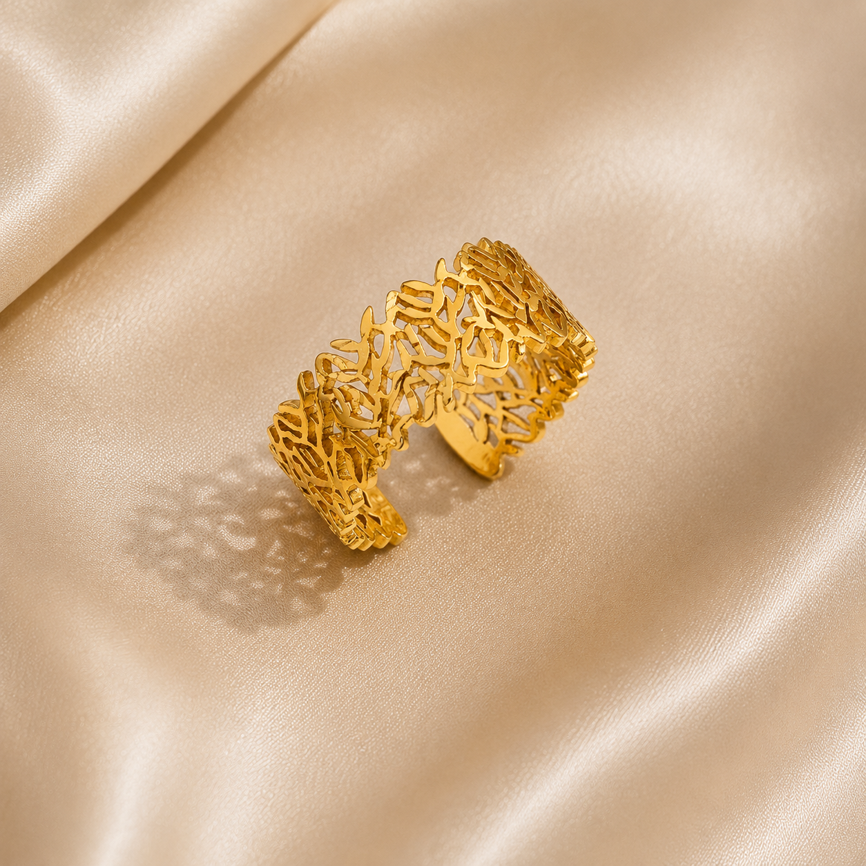 Golden Coral Lace Cuff Ring
