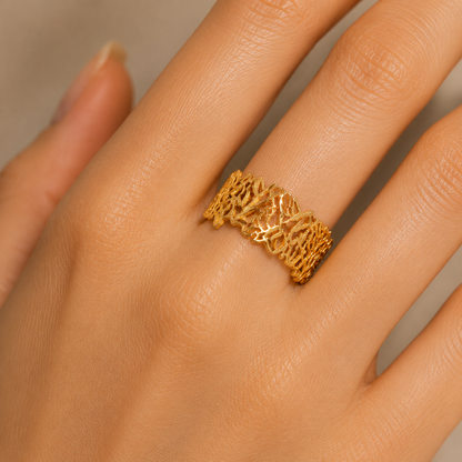 Golden Coral Lace Cuff Ring