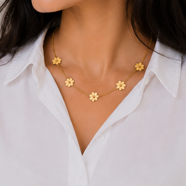 Golden Daisy Charm Necklace