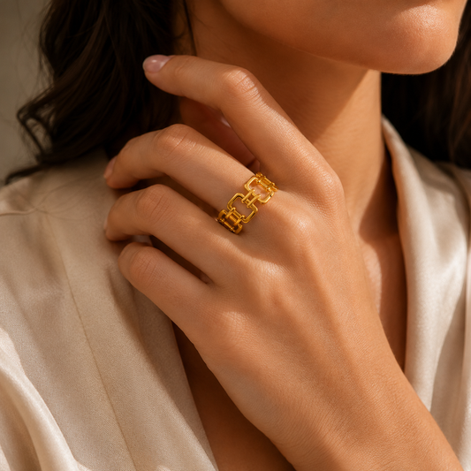 Golden Link Statement Cuff Ring