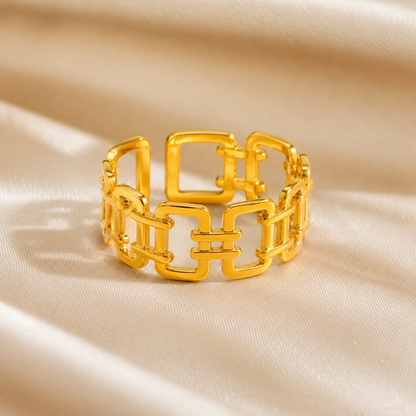 Golden Link Statement Cuff Ring