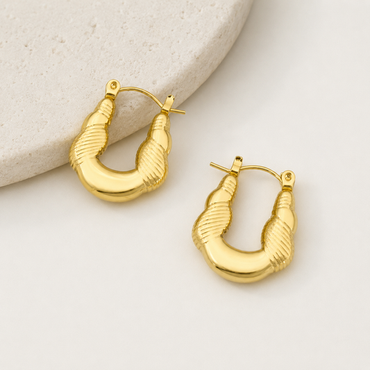 Golden Ribbed Hoop Earrings