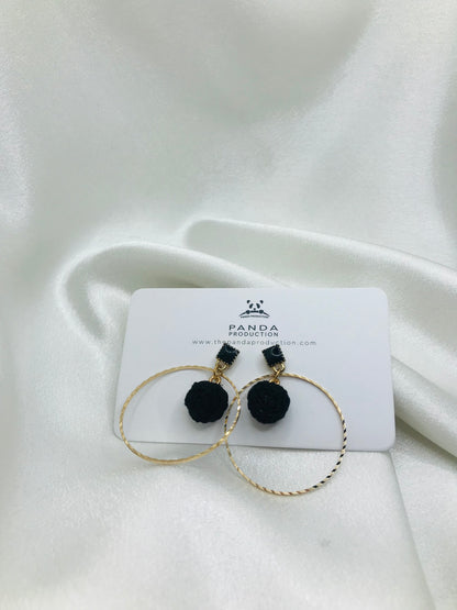 Gold Hoop Earrings with Pom-Poms