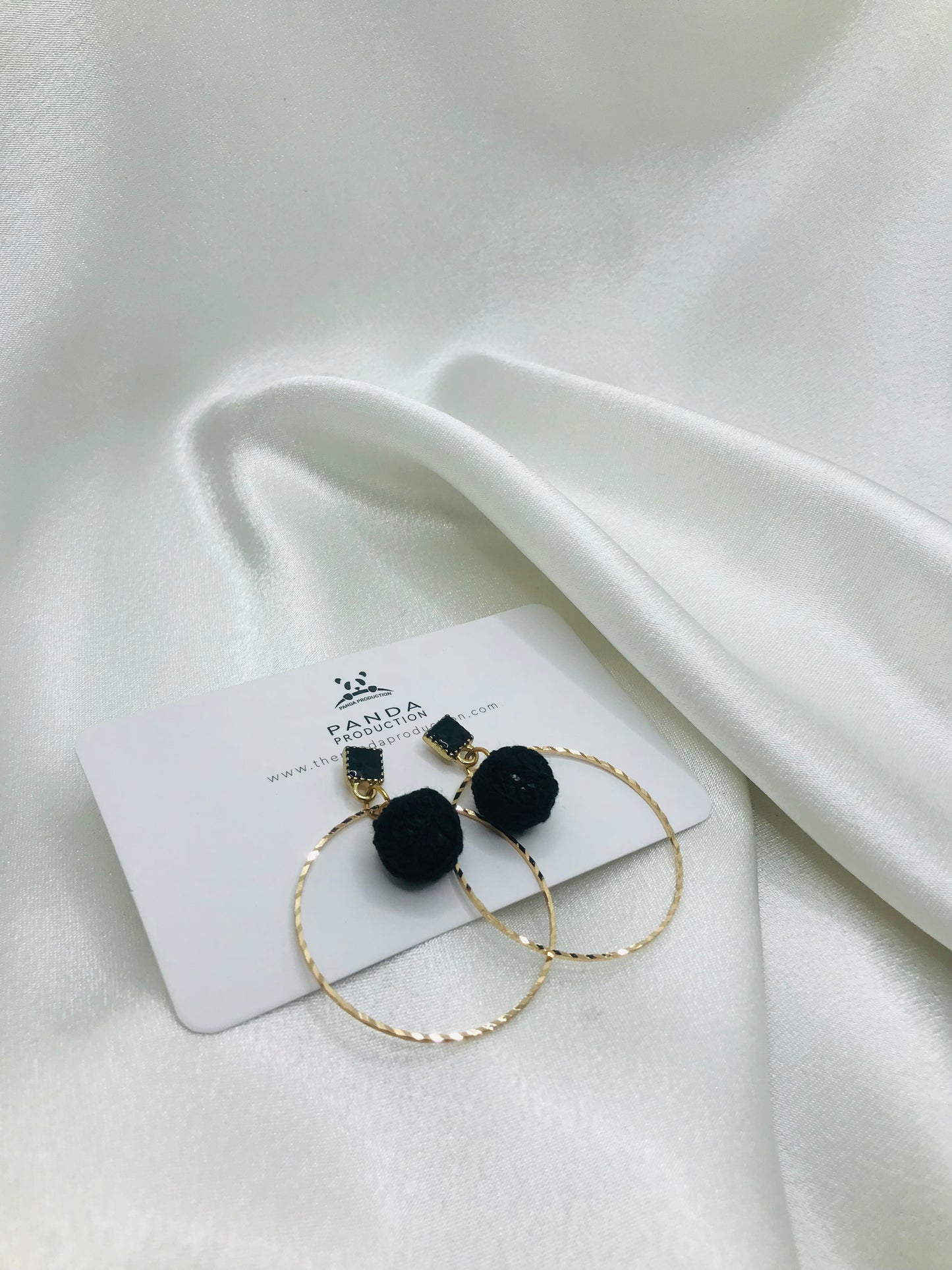 Gold Hoop Earrings with Pom-Poms