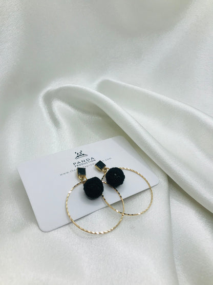 Gold Hoop Earrings with Pom-Poms