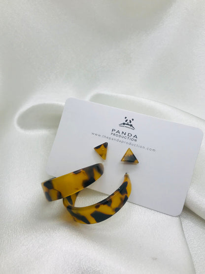 Tortoise Shell Hoop Earrings with Studs