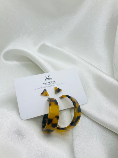 Tortoise Shell Hoop Earrings with Studs