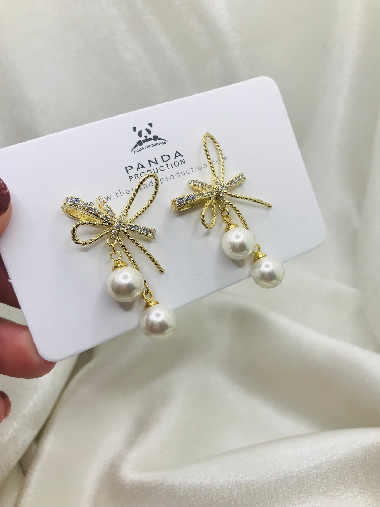 Bow Earrings with Ball Accents