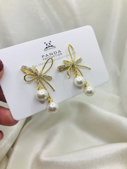 Bow Earrings with Ball Accents