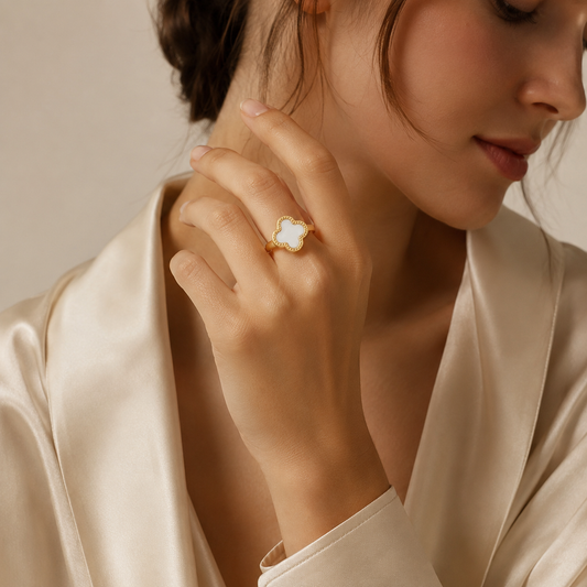 Midnight White  Clover Ring