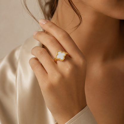 Midnight White  Clover Ring
