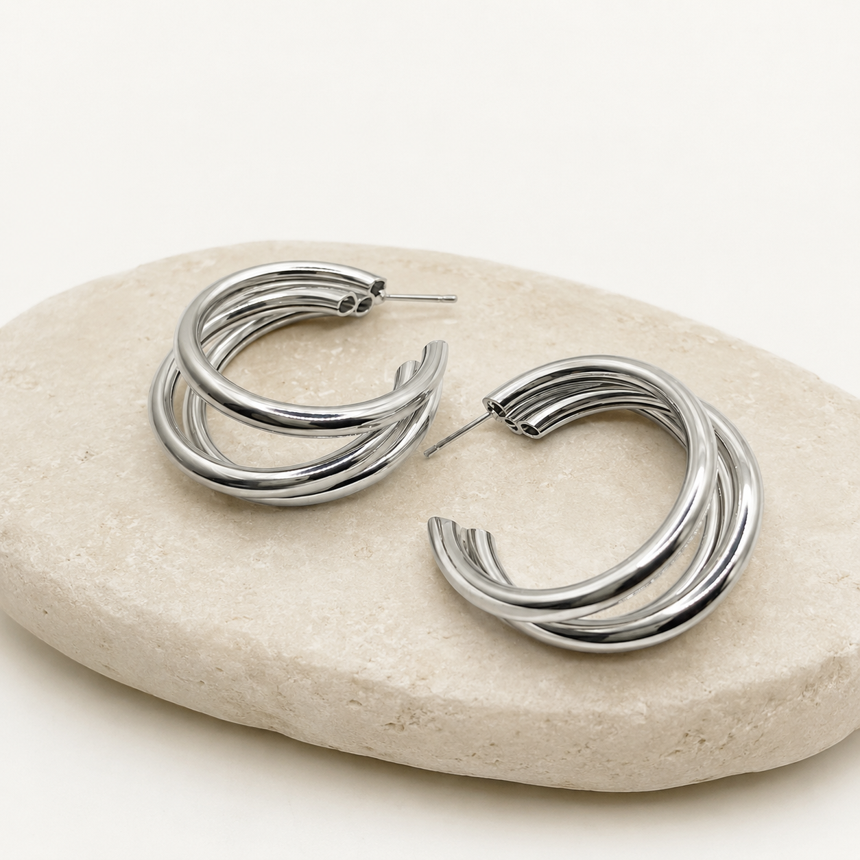 Silver Triple Hoop Earrings