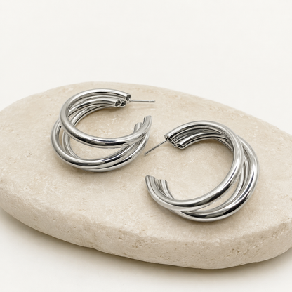 Silver Triple Hoop Earrings