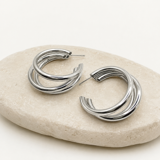 Silver Triple Hoop Earrings